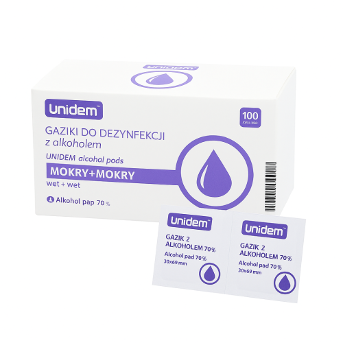 Gazik do dezynfekcji Unidem z alkoholem 30x65mm mokry+mokry a'100