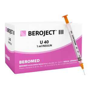 Strzykawki insulinowe BEROJECT III – 1 ml, z wymienną igłą, 3-częściowe, luer, U 40  (0,3mm x 8mm) 100szt.