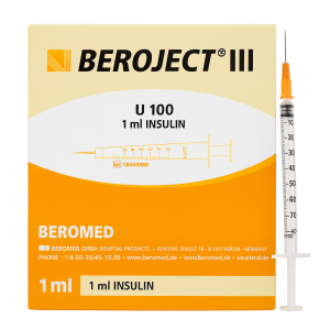 Strzykawki insulinowe BEROJECT III – 1 ml, z wymienną igłą, 3-częściowe, luer, U 100  (0,33mm x 13mm) 100szt.