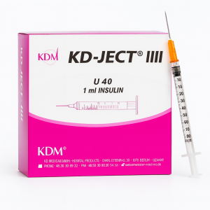 Strzykawki insulinowe KD-JECT III – 1 ml, z wymienną igłą, 3-częściowe, luer, U 40 (0,33mm x 12mm), 100 szt.